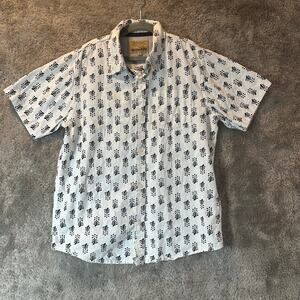 Free Nature M Boys Black White Printed Button Down Short Sleeve Shirt